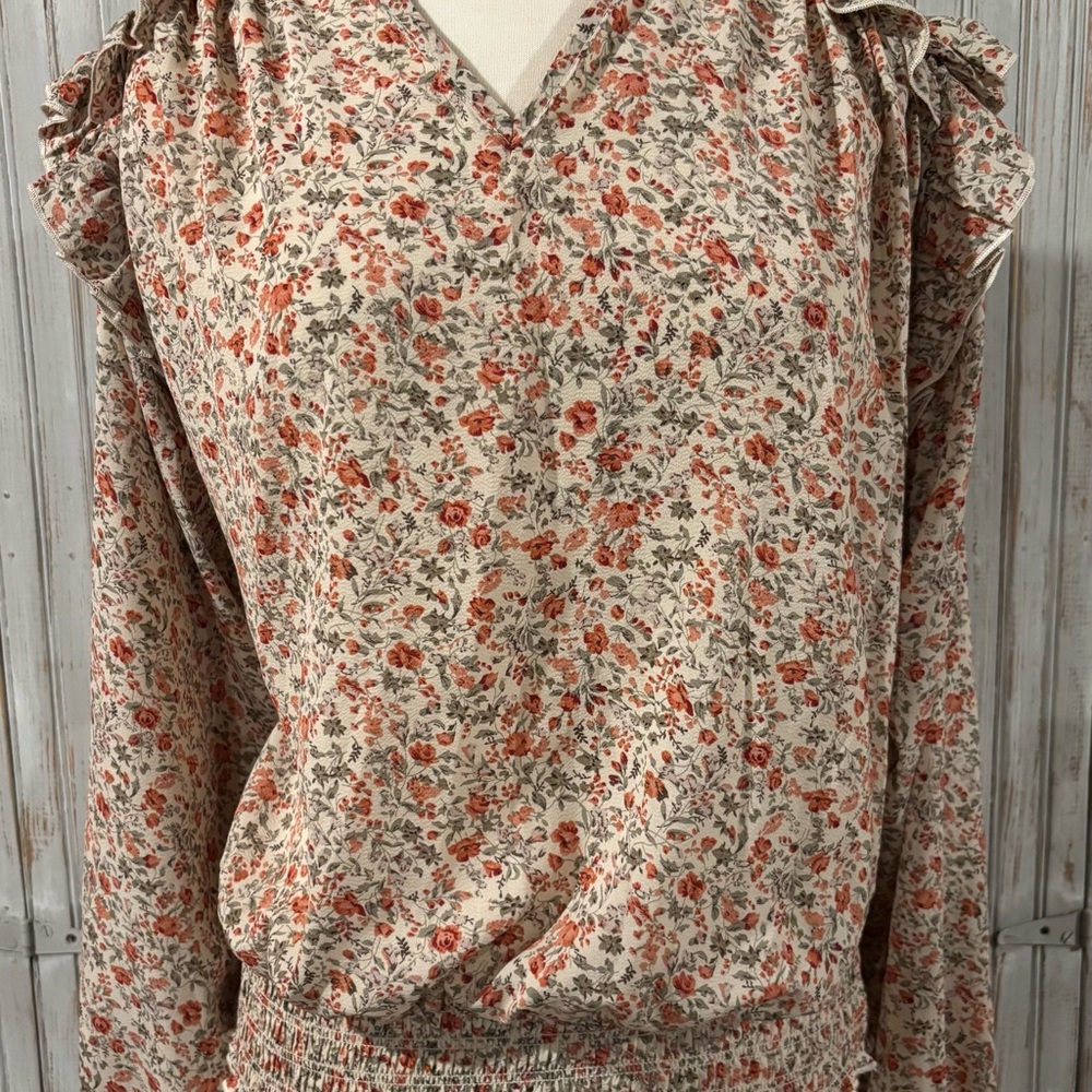 Floral Print Women's Top - Cream and Red